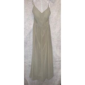 Revelry Sage Silver Style 9339R Maxi‎ Dress Size 6 Spaghetti Straps Cutout Back